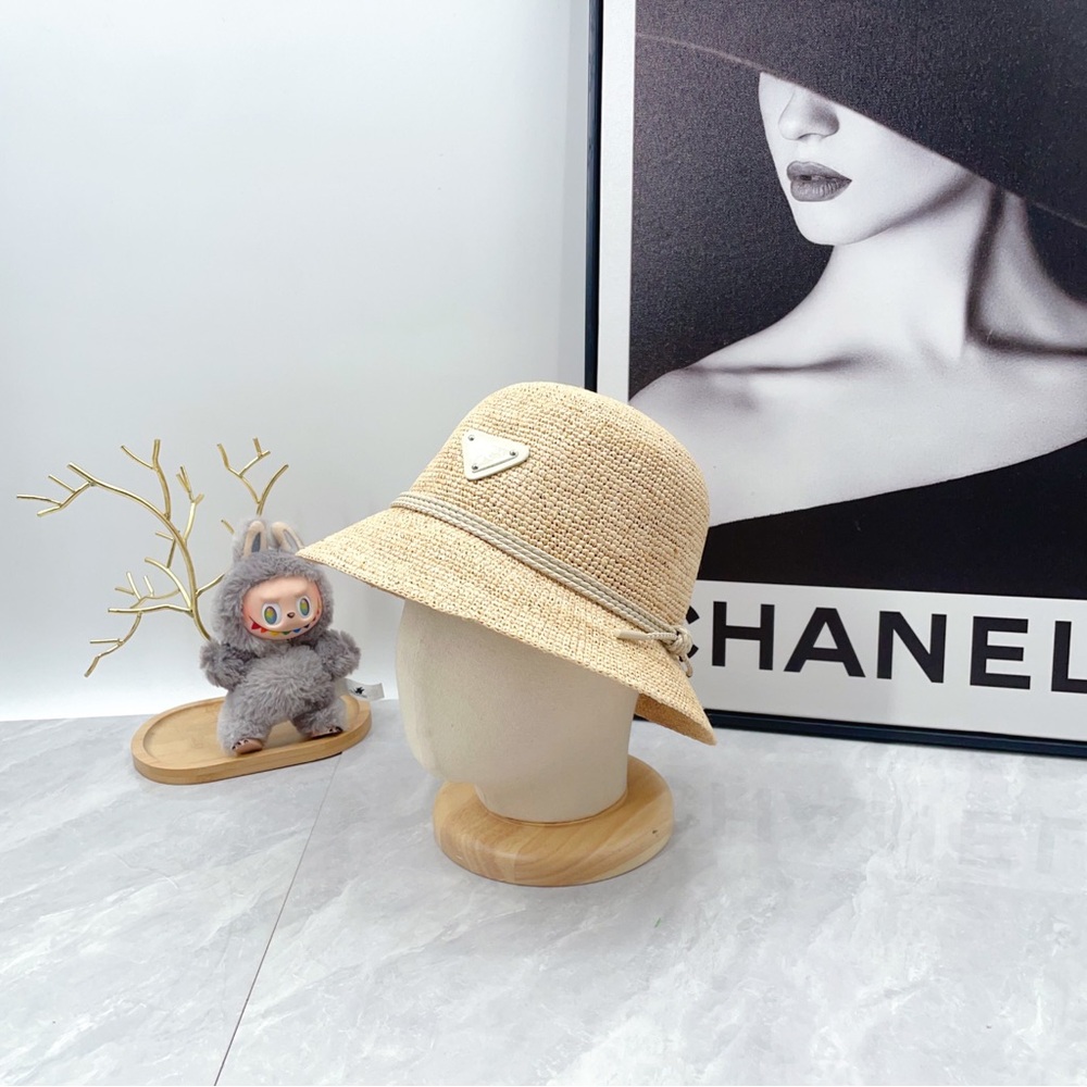 Prada Triangle Logo Straw Bucket Hat - Picture 4 of 8